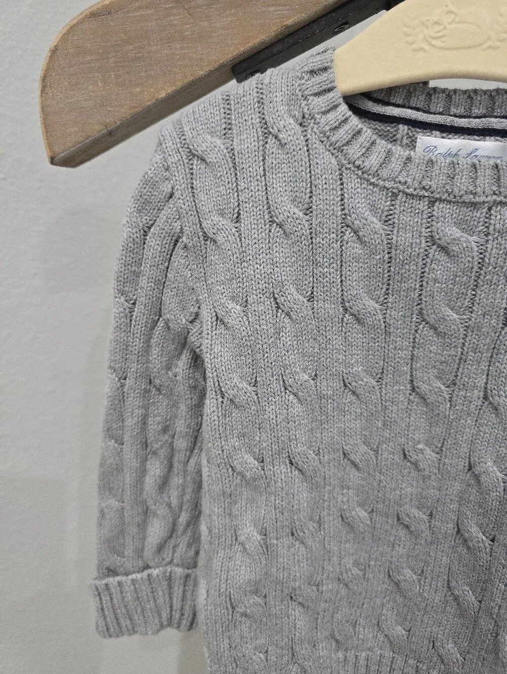 Ralph Lauren Light Gray Cable Knit Crewneck Sweater 24 Months